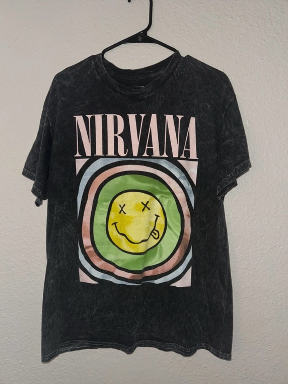 Nirvana Women’s Washed Graphic Tee with Smiley Logo